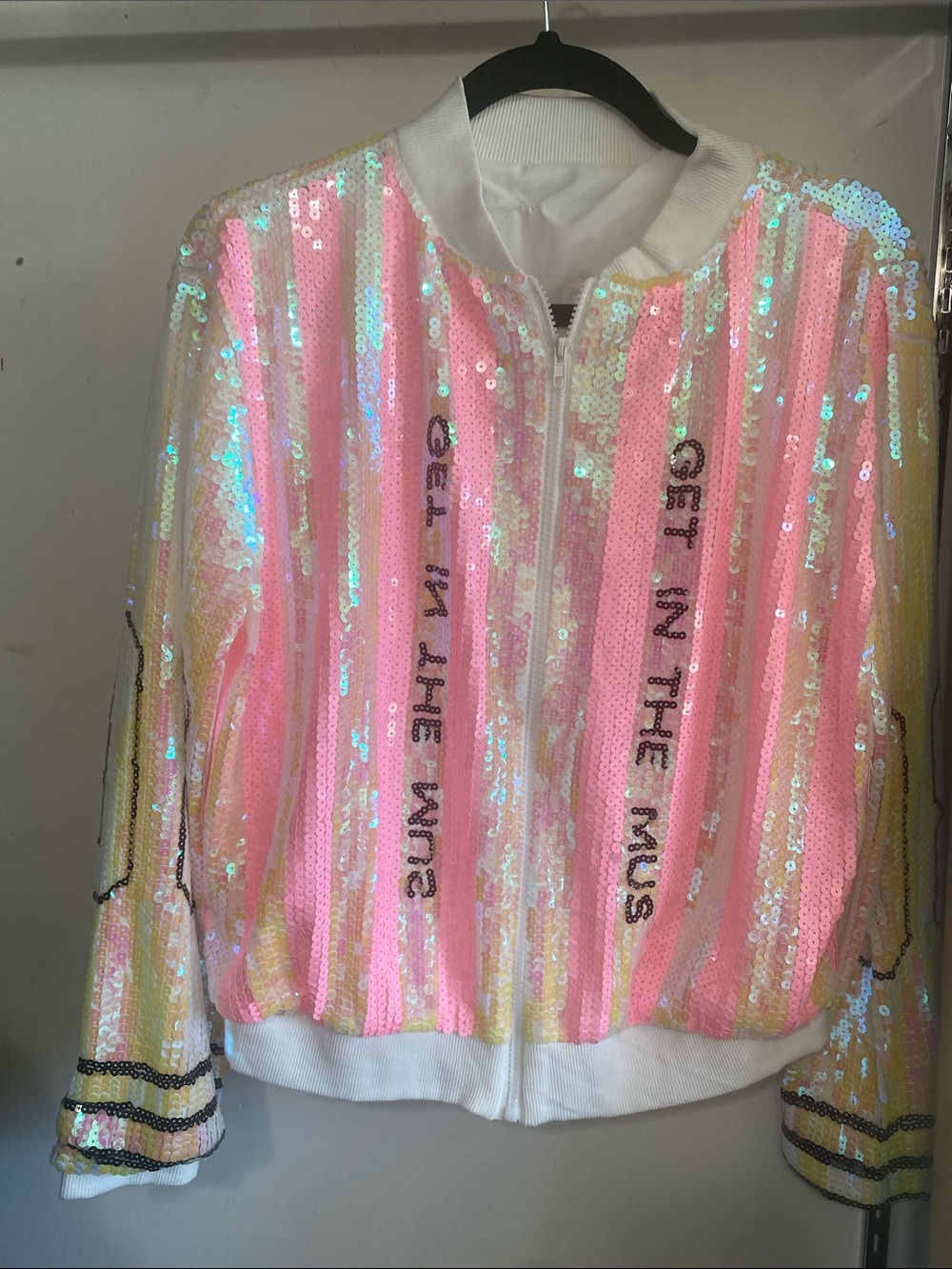 Iridescent Pink Sequin Bomber Jacket